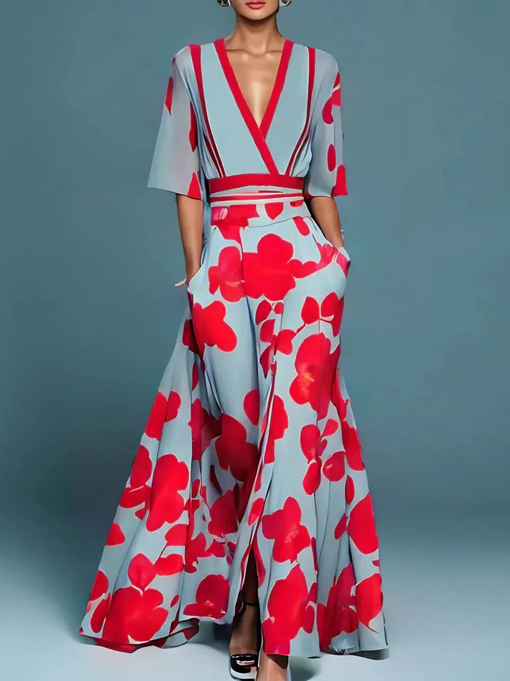 Sarah | Elegant Flower Pattern Maxi Dress